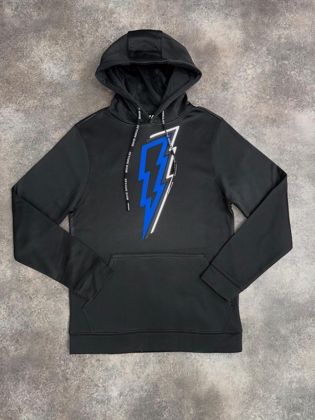 White Threads Blue OG Bolt Hoodie - Black